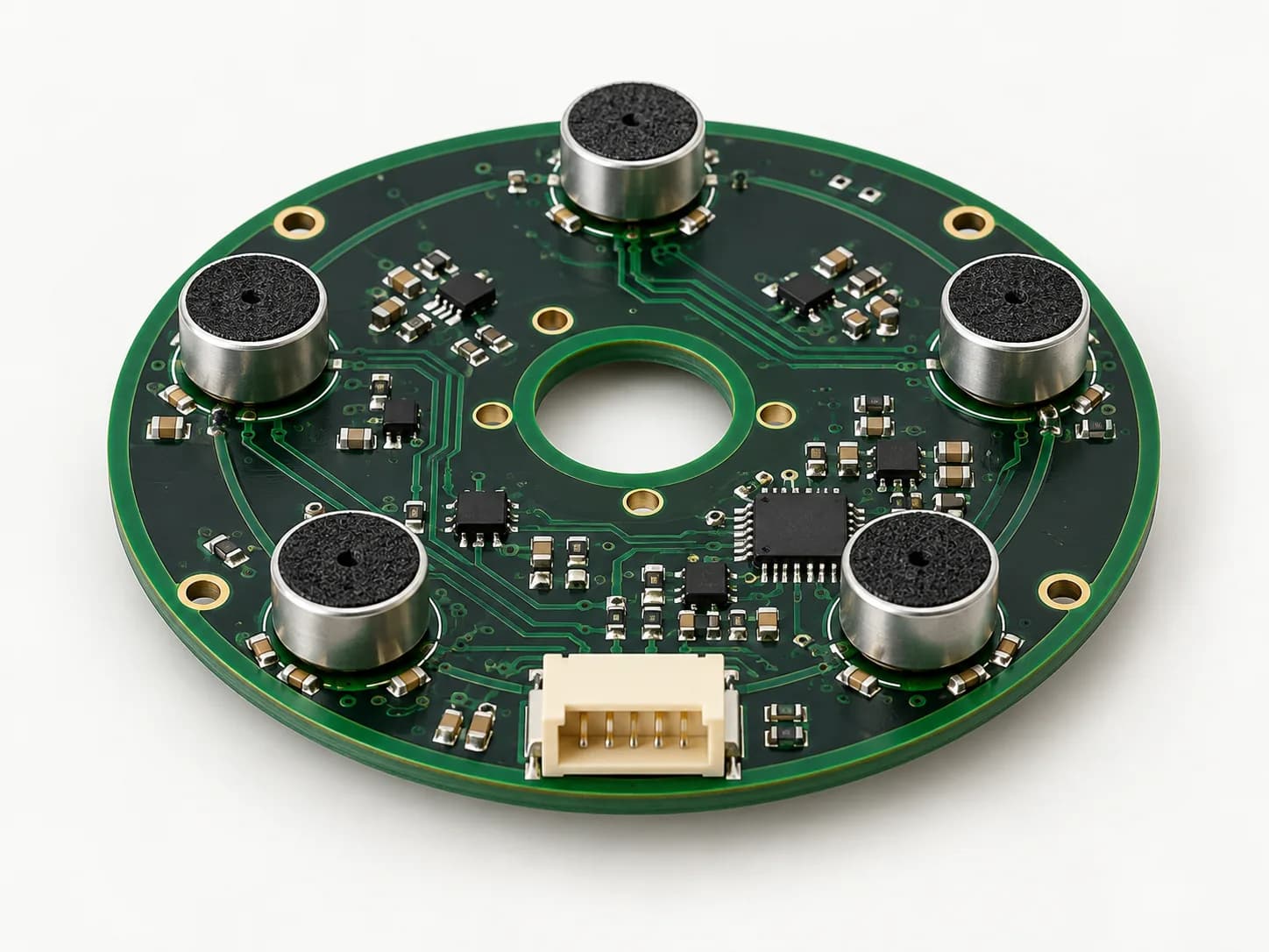 Иллюстрация круглой платы с пятью микрофонами HAOKAI HK-QXMIC-V3.0